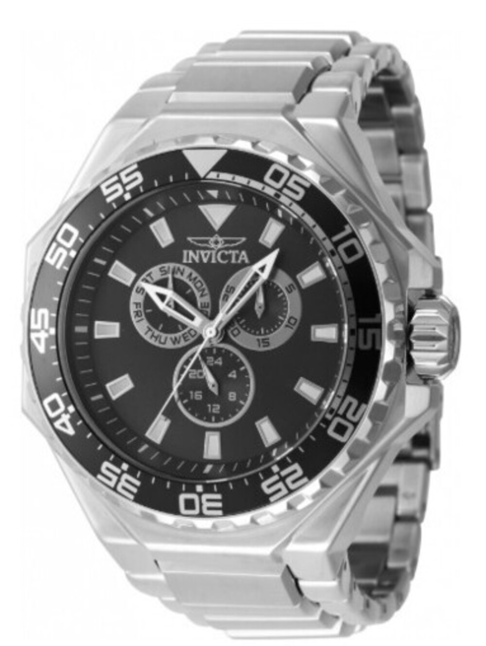 Invicta Watch Pro Diver Black Dial Silver Stainless Steel Bracelet, 55mm (46556)
